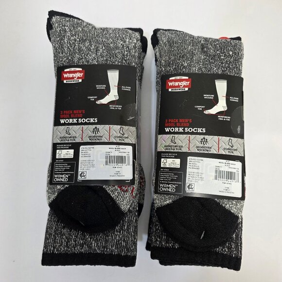 6PK Wrangler Mens Wool Blend Socks Full-Cushion Moisture Wicking Black Size 6-12 - Picture 3 of 6